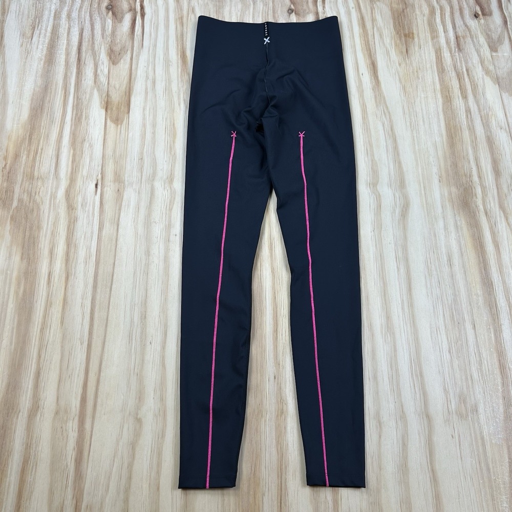 Savage X Fenty Women's 7/8 Leggings Black Pink Trim Medium Athletic Activewear